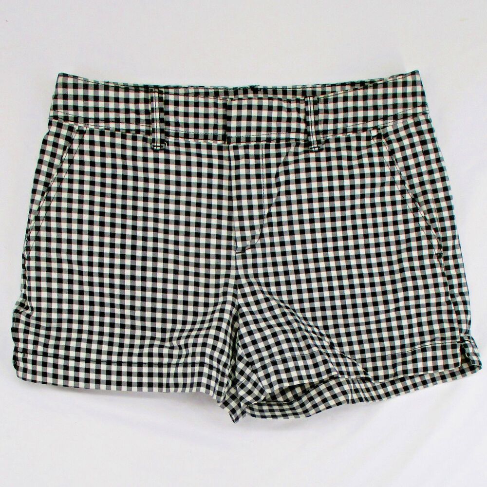 Gap Chino Shorts Black White Gingham Checked Cotton Slant Pockets Women’s 0